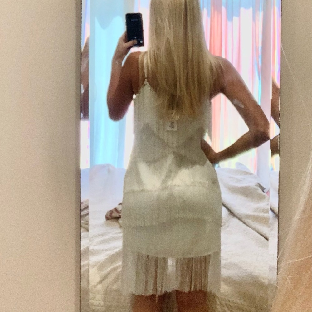 *Sold* Cream Fringe Beaded dress